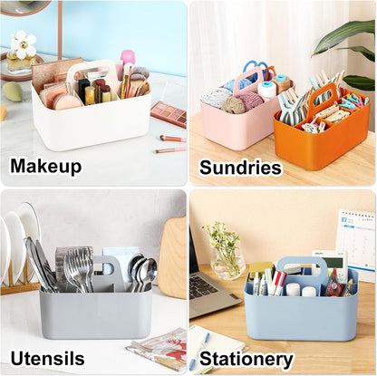 Multiuse Caddy Organizer with Handle, Portable Divided Plastic Tote Bin - Art Craft, Stationary Pen Marker Crayons, Makeup Hair Supplies Storage - Bathroom, Classroom, Dorm, Office, Desk Holder -Black