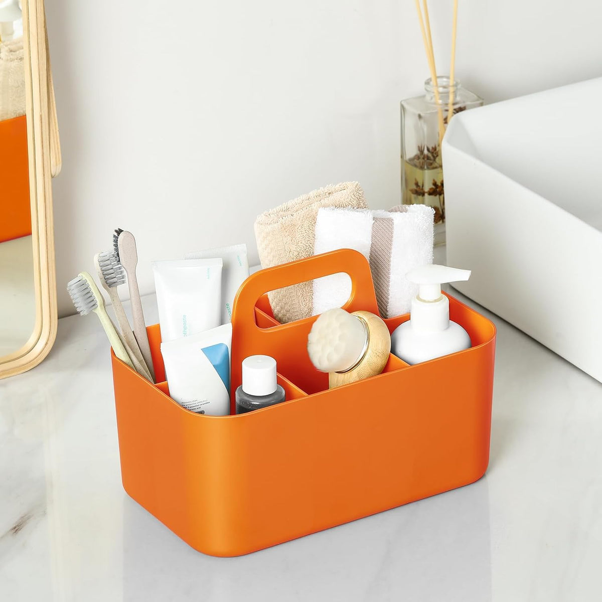 Multiuse Caddy Organizer with Handle, Portable Divided Plastic Tote Bin - Art Craft, Stationary Pen Marker Crayons, Makeup Hair Supplies Storage - Bathroom, Classroom, Dorm, Office, Desk Holder -Black