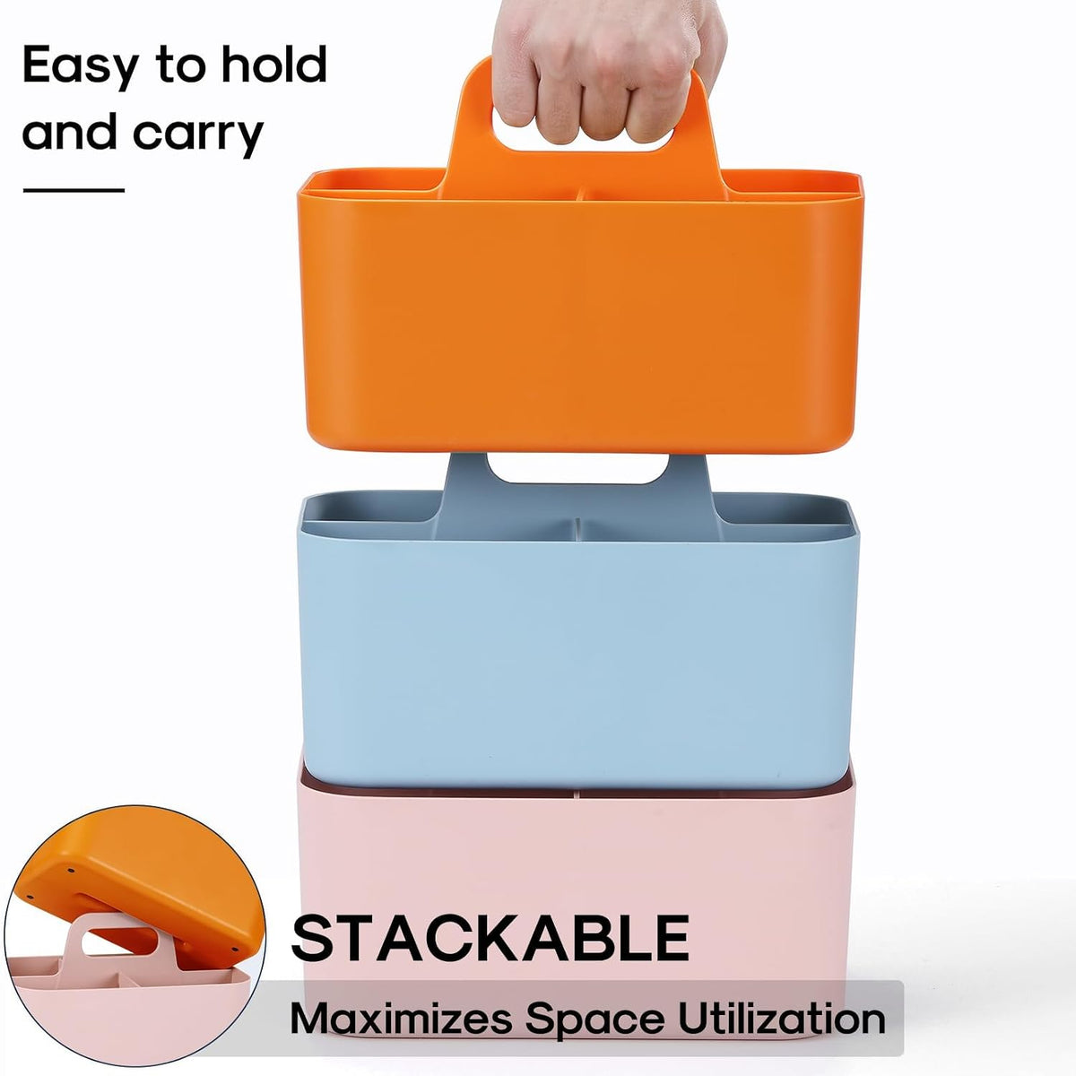 Multiuse Caddy Organizer with Handle, Portable Divided Plastic Tote Bin - Art Craft, Stationary Pen Marker Crayons, Makeup Hair Supplies Storage - Bathroom, Classroom, Dorm, Office, Desk Holder -Black