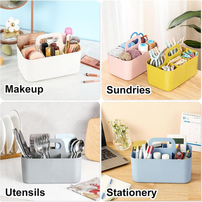 Multiuse Caddy Organizer with Handle, Portable Divided Plastic Tote Bin - Art Craft, Stationary Pen Marker Crayons, Makeup Hair Supplies Storage - Bathroom, Classroom, Dorm, Office, Desk Holder -Black