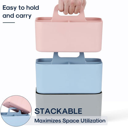 Multiuse Caddy Organizer with Handle, Portable Divided Plastic Tote Bin - Art Craft, Stationary Pen Marker Crayons, Makeup Hair Supplies Storage - Bathroom, Classroom, Dorm, Office, Desk Holder -Black