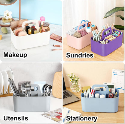 Multiuse Caddy Organizer with Handle, Portable Divided Plastic Tote Bin - Art Craft, Stationary Pen Marker Crayons, Makeup Hair Supplies Storage - Bathroom, Classroom, Dorm, Office, Desk Holder -Black