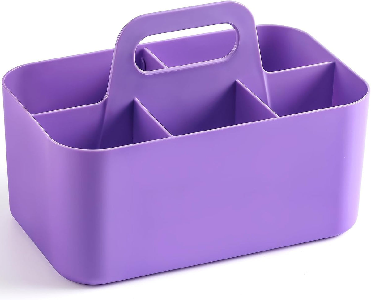 Multiuse Caddy Organizer with Handle, Portable Divided Plastic Tote Bin - Art Craft, Stationary Pen Marker Crayons, Makeup Hair Supplies Storage - Bathroom, Classroom, Dorm, Office, Desk Holder -Black