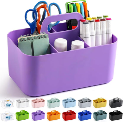 Multiuse Caddy Organizer with Handle, Portable Divided Plastic Tote Bin - Art Craft, Stationary Pen Marker Crayons, Makeup Hair Supplies Storage - Bathroom, Classroom, Dorm, Office, Desk Holder -Black