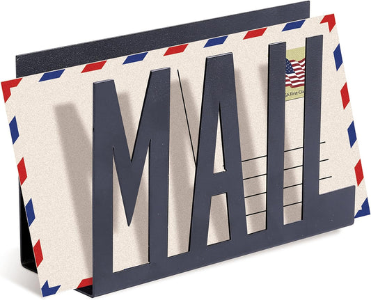 MyGift Modern Black Mail Holder Organizer with Cutout MAIL Lettering Design