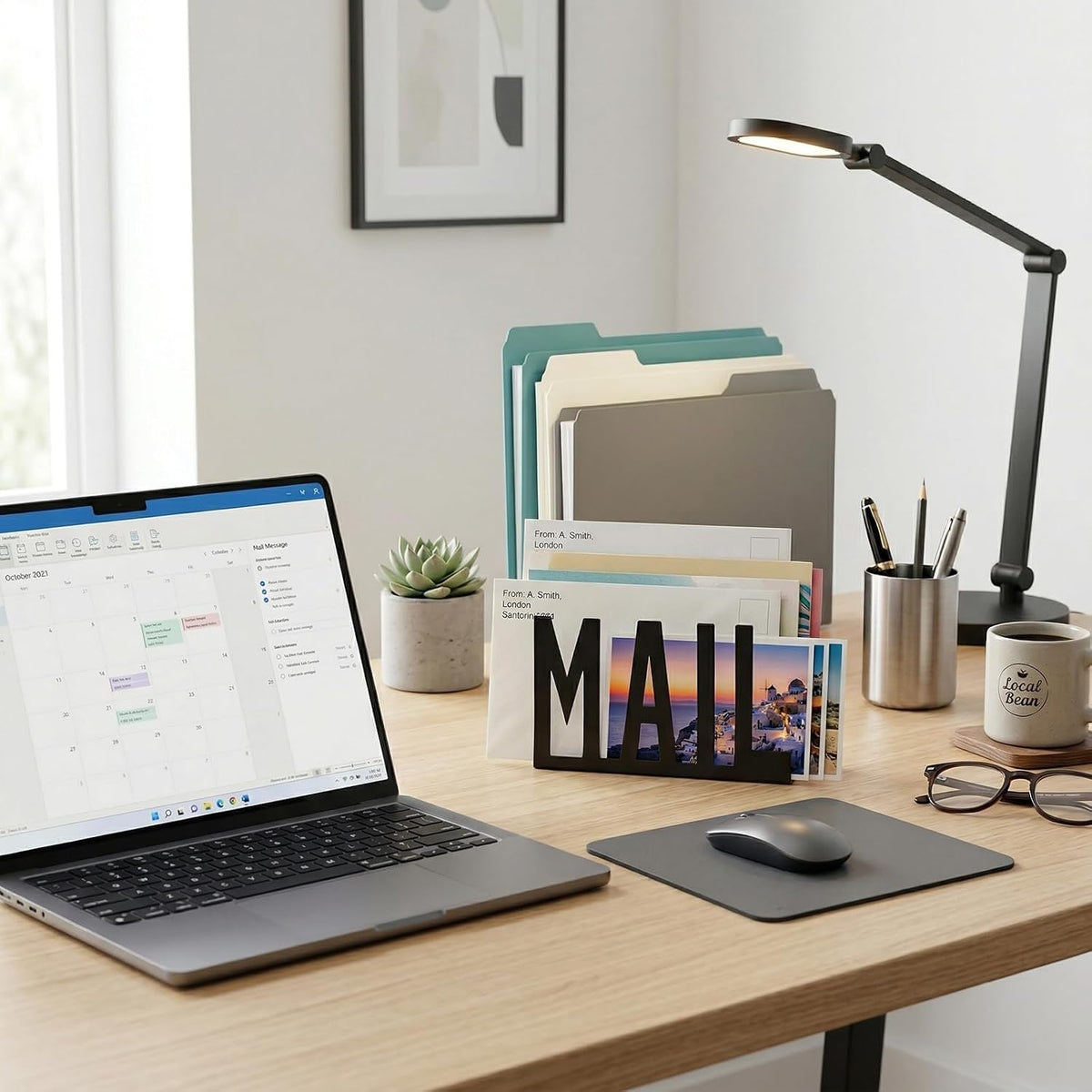 MyGift Modern Black Mail Holder Organizer with Cutout MAIL Lettering Design