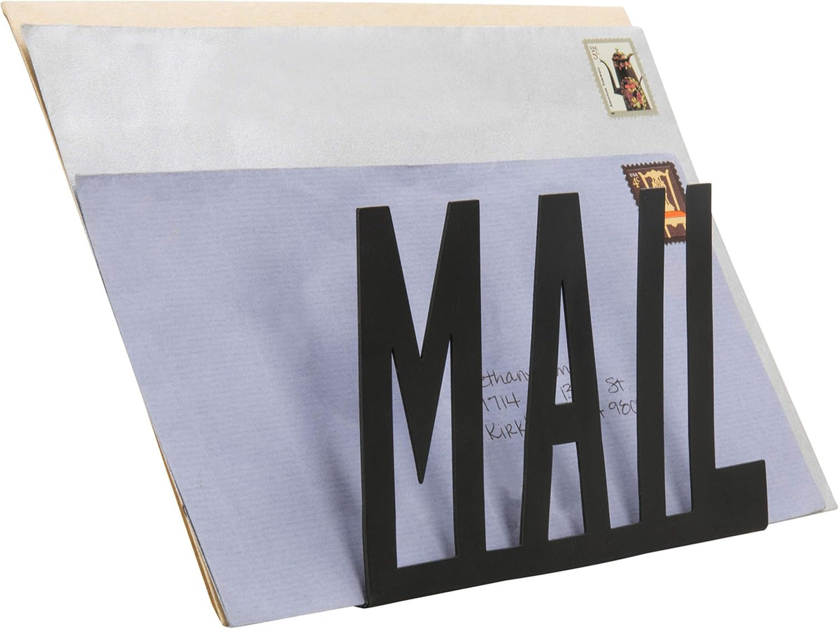 MyGift Modern Black Mail Holder Organizer with Cutout MAIL Lettering Design