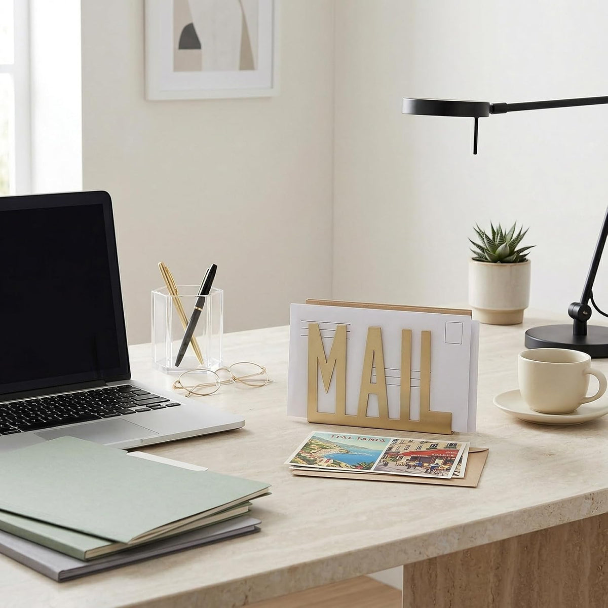 MyGift Modern Black Mail Holder Organizer with Cutout MAIL Lettering Design