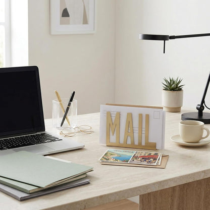 MyGift Modern Black Mail Holder Organizer with Cutout MAIL Lettering Design