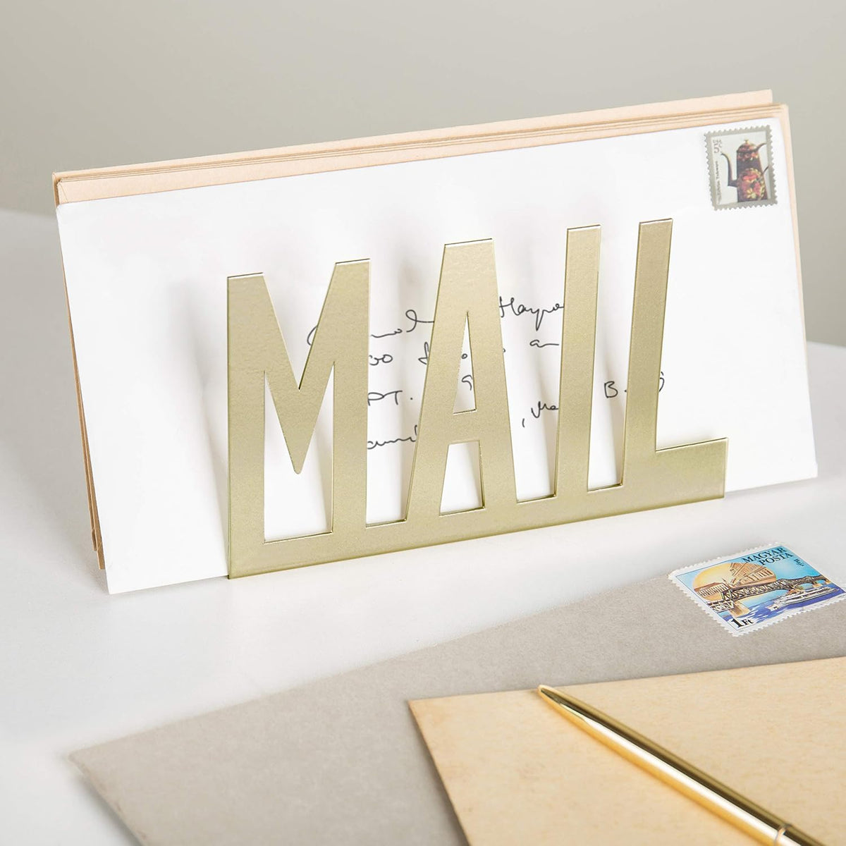 MyGift Modern Black Mail Holder Organizer with Cutout MAIL Lettering Design
