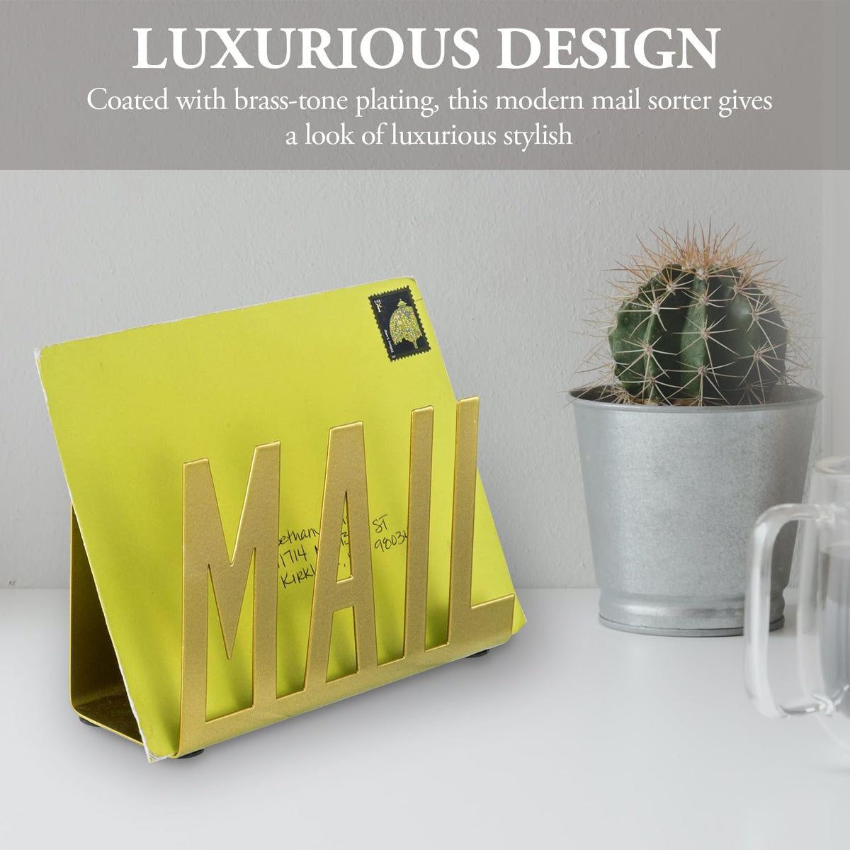 MyGift Modern Black Mail Holder Organizer with Cutout MAIL Lettering Design