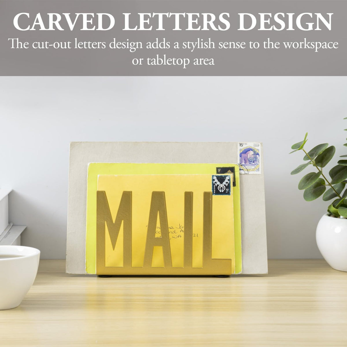 MyGift Modern Black Mail Holder Organizer with Cutout MAIL Lettering Design