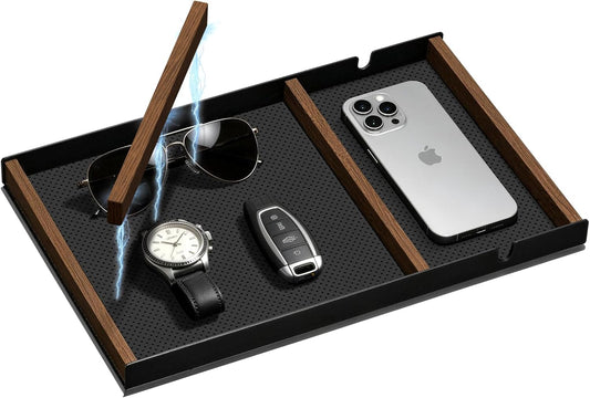 Valet Tray For Men With Magnetic Wooden Strip*2,Can Freely Adjustable Space