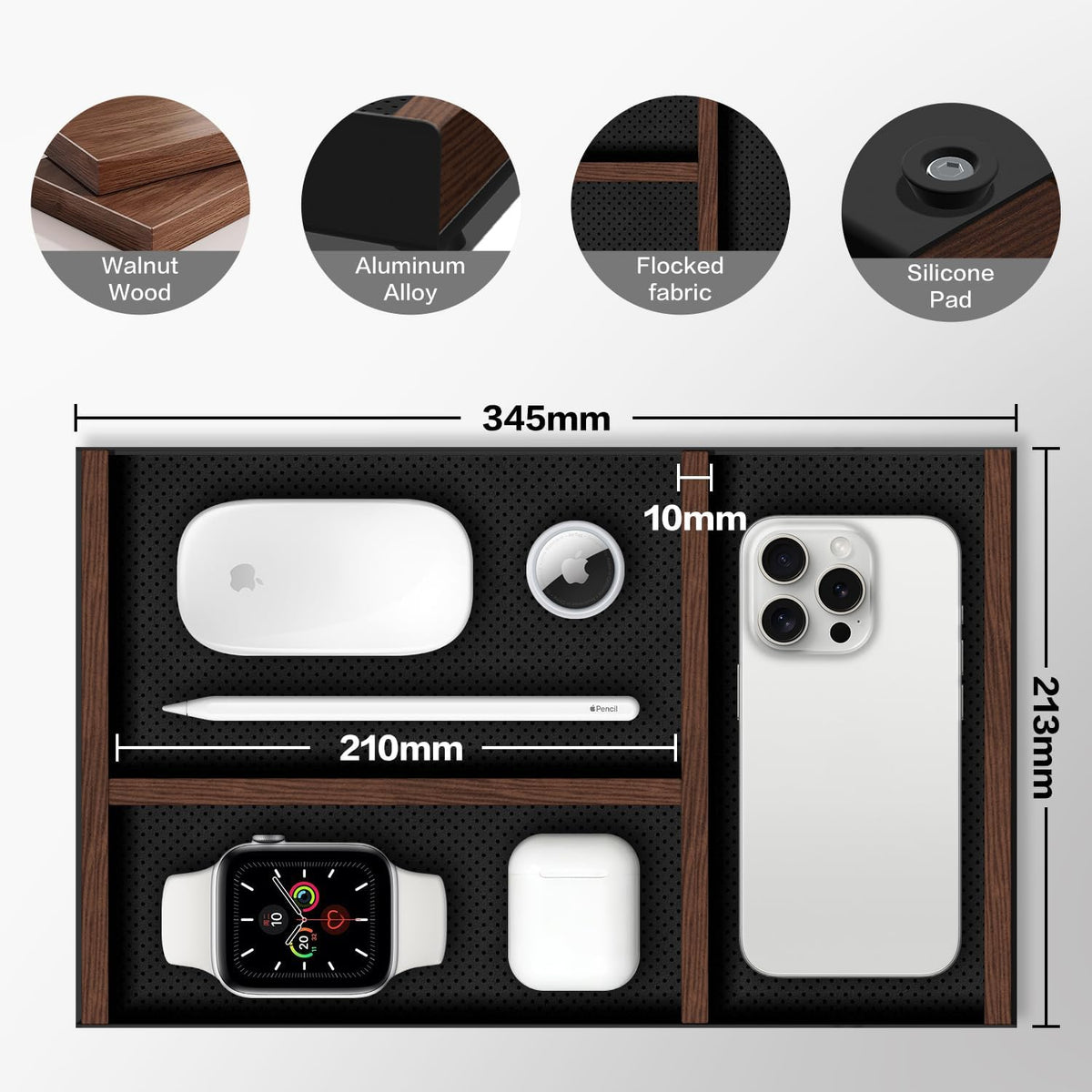 Valet Tray For Men With Magnetic Wooden Strip*2,Can Freely Adjustable Space