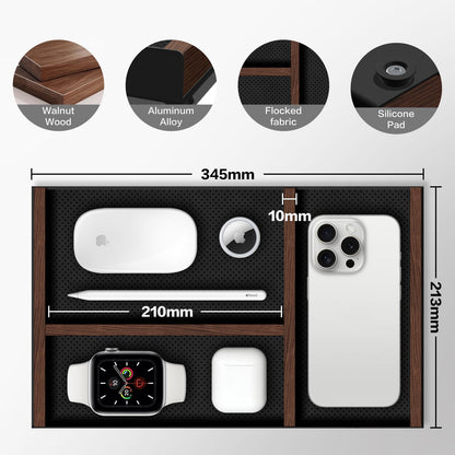 Valet Tray For Men With Magnetic Wooden Strip*2,Can Freely Adjustable Space
