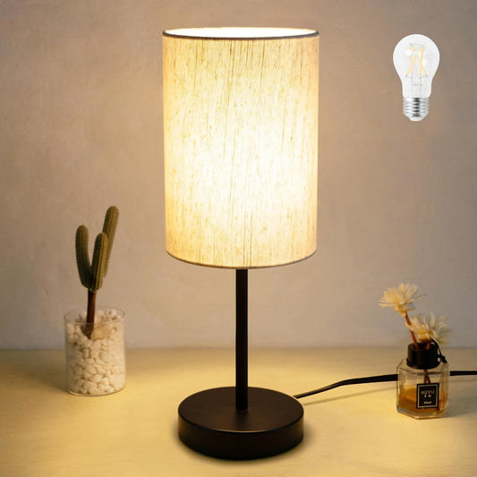 Small Table Lamp, Bedside Table Lamp for Bedroom, Lamp for Nightstand with Linen Fabric Shade, Minimalist Modern Desk Lamp for Living Room Office Dorm Kids Room