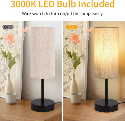 Small Table Lamp, Bedside Table Lamp for Bedroom, Lamp for Nightstand with Linen Fabric Shade, Minimalist Modern Desk Lamp for Living Room Office Dorm Kids Room