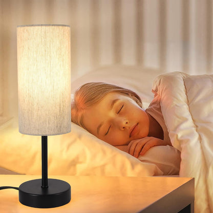 Small Table Lamp, Bedside Table Lamp for Bedroom, Lamp for Nightstand with Linen Fabric Shade, Minimalist Modern Desk Lamp for Living Room Office Dorm Kids Room