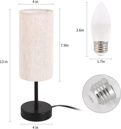 Small Table Lamp, Bedside Table Lamp for Bedroom, Lamp for Nightstand with Linen Fabric Shade, Minimalist Modern Desk Lamp for Living Room Office Dorm Kids Room