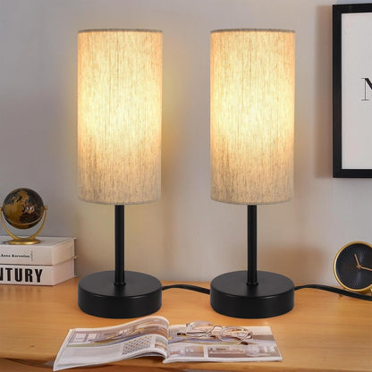 Small Table Lamp, Bedside Table Lamp for Bedroom, Lamp for Nightstand with Linen Fabric Shade, Minimalist Modern Desk Lamp for Living Room Office Dorm Kids Room