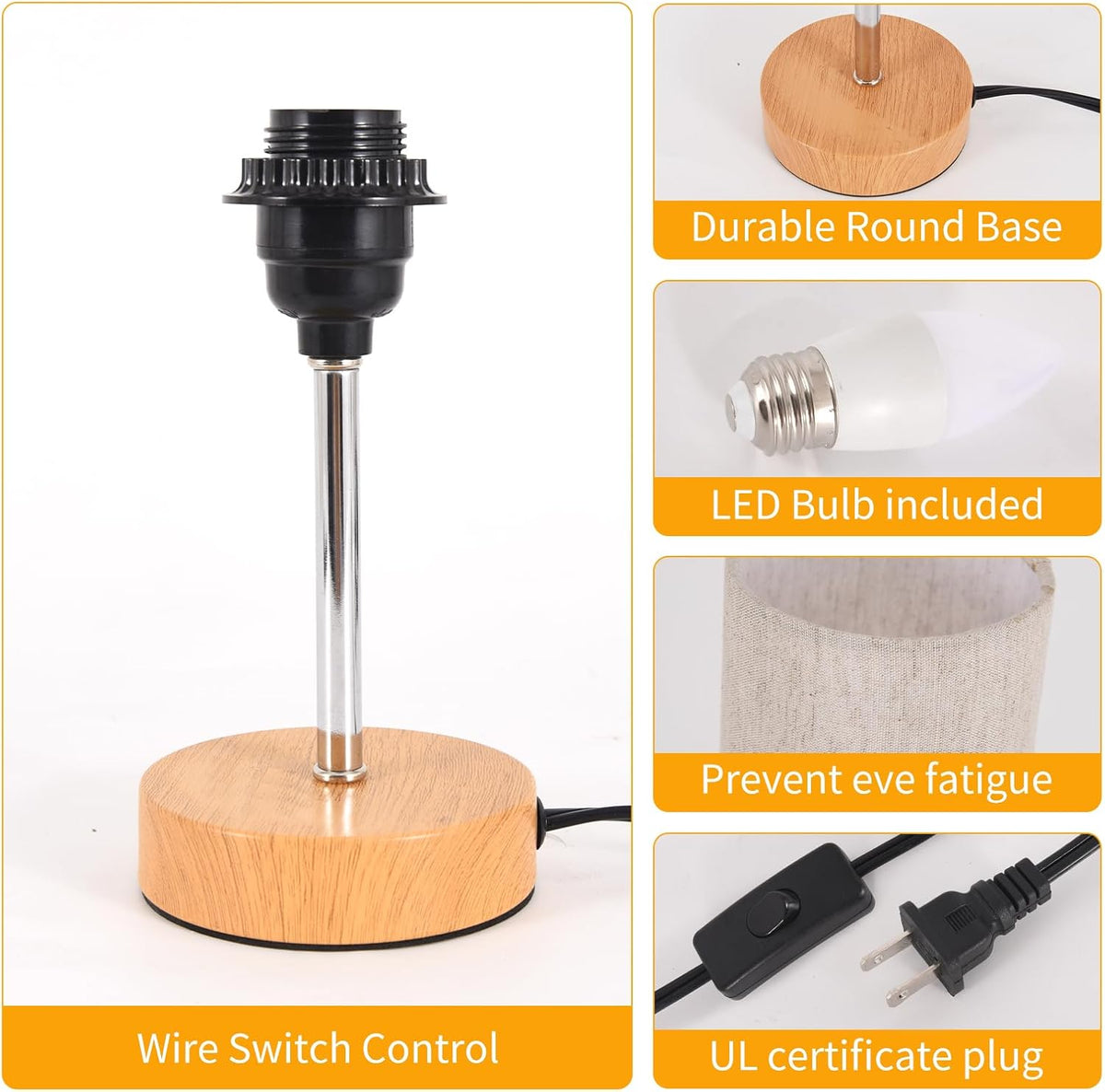 Small Table Lamp, Bedside Table Lamp for Bedroom, Lamp for Nightstand with Linen Fabric Shade, Minimalist Modern Desk Lamp for Living Room Office Dorm Kids Room