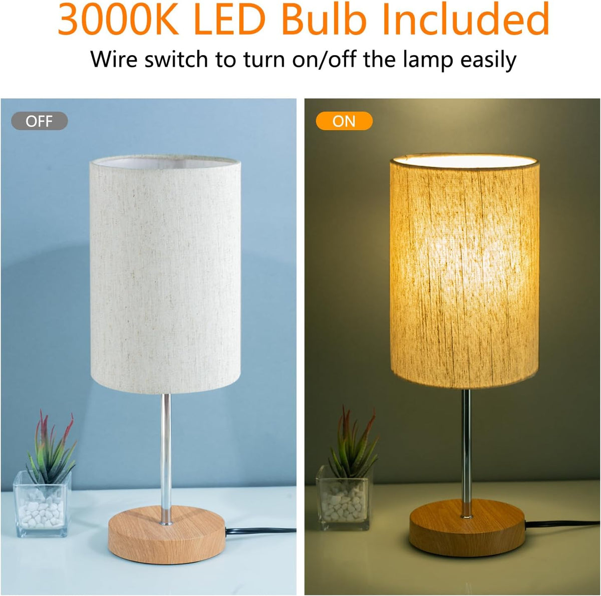 Small Table Lamp, Bedside Table Lamp for Bedroom, Lamp for Nightstand with Linen Fabric Shade, Minimalist Modern Desk Lamp for Living Room Office Dorm Kids Room