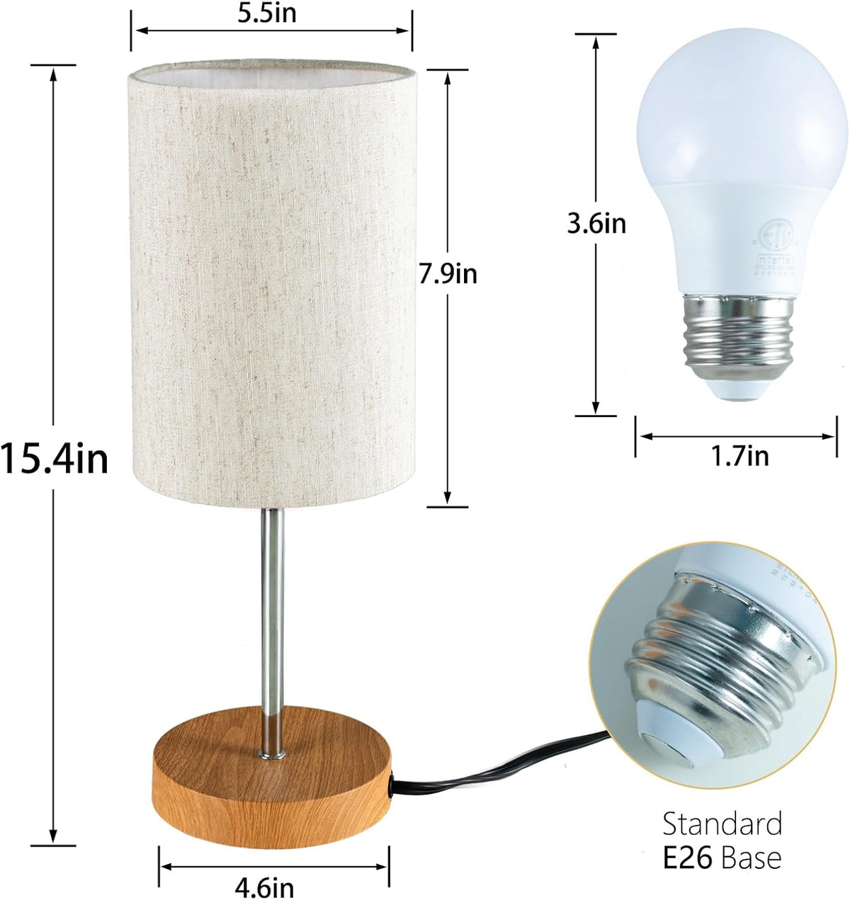 Small Table Lamp, Bedside Table Lamp for Bedroom, Lamp for Nightstand with Linen Fabric Shade, Minimalist Modern Desk Lamp for Living Room Office Dorm Kids Room
