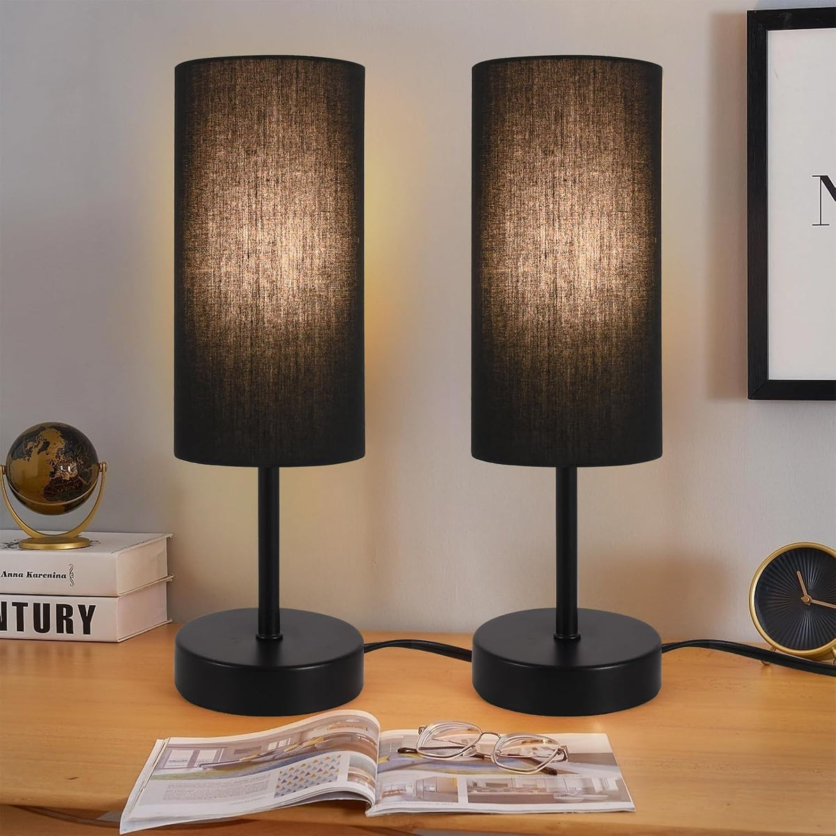 Small Table Lamp, Bedside Table Lamp for Bedroom, Lamp for Nightstand with Linen Fabric Shade, Minimalist Modern Desk Lamp for Living Room Office Dorm Kids Room