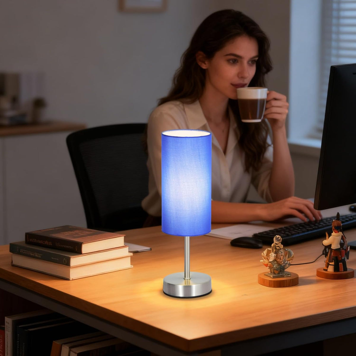 Small Table Lamp, Bedside Table Lamp for Bedroom, Lamp for Nightstand with Linen Fabric Shade, Minimalist Modern Desk Lamp for Living Room Office Dorm Kids Room