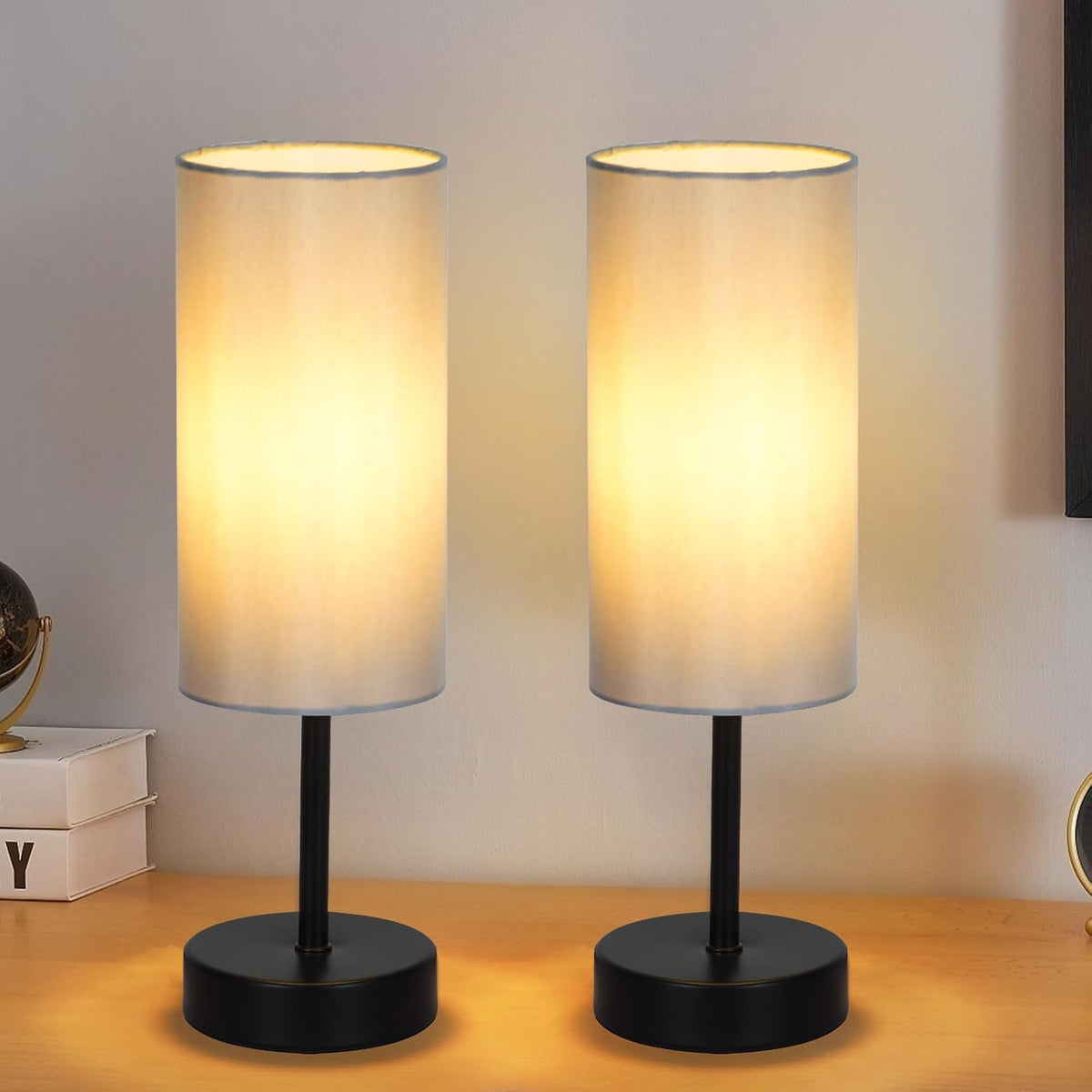 Small Table Lamp, Bedside Table Lamp for Bedroom, Lamp for Nightstand with Linen Fabric Shade, Minimalist Modern Desk Lamp for Living Room Office Dorm Kids Room