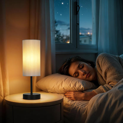 Small Table Lamp, Bedside Table Lamp for Bedroom, Lamp for Nightstand with Linen Fabric Shade, Minimalist Modern Desk Lamp for Living Room Office Dorm Kids Room