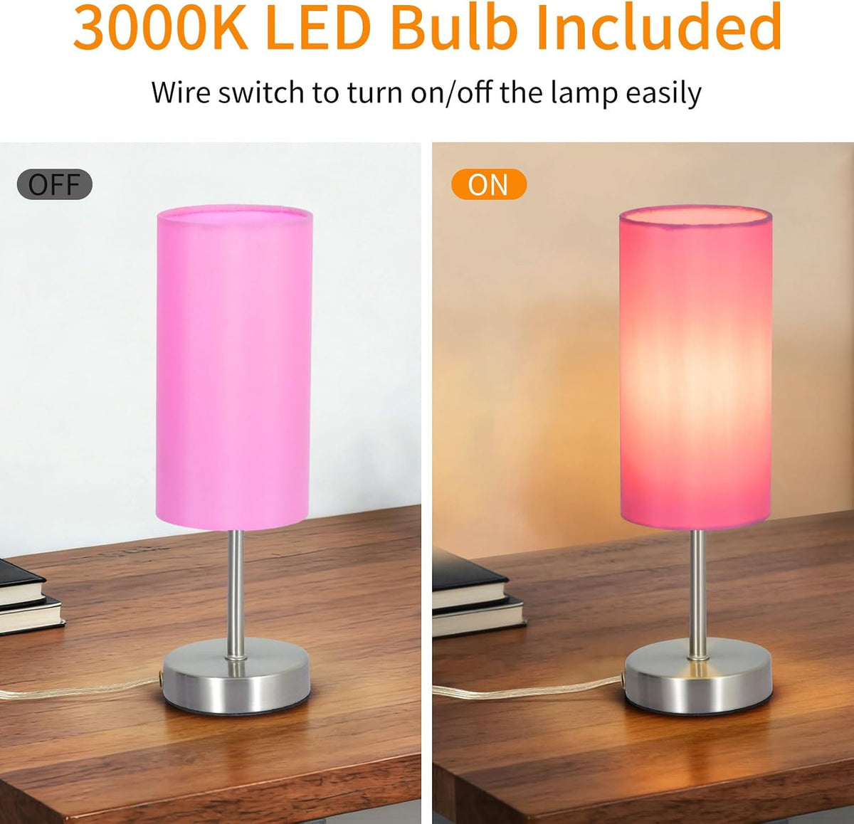 Small Table Lamp, Bedside Table Lamp for Bedroom, Lamp for Nightstand with Linen Fabric Shade, Minimalist Modern Desk Lamp for Living Room Office Dorm Kids Room