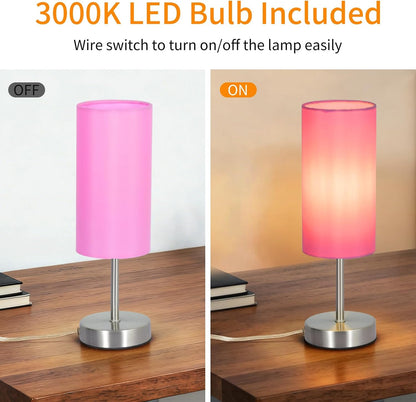 Small Table Lamp, Bedside Table Lamp for Bedroom, Lamp for Nightstand with Linen Fabric Shade, Minimalist Modern Desk Lamp for Living Room Office Dorm Kids Room