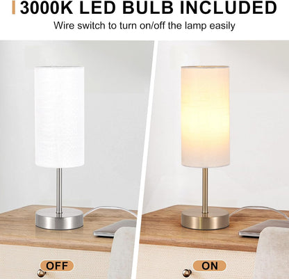 Small Table Lamp, Bedside Table Lamp for Bedroom, Lamp for Nightstand with Linen Fabric Shade, Minimalist Modern Desk Lamp for Living Room Office Dorm Kids Room