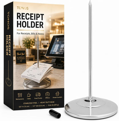 Receipt Holder, Receipt Spike for Restaurants, Stainless Steel Check Spindle Bill Fork with Solid Heavy-Duty Non-Slip Base, Receipt Memo Note Holder for Cafes, Food Trucks, Offices