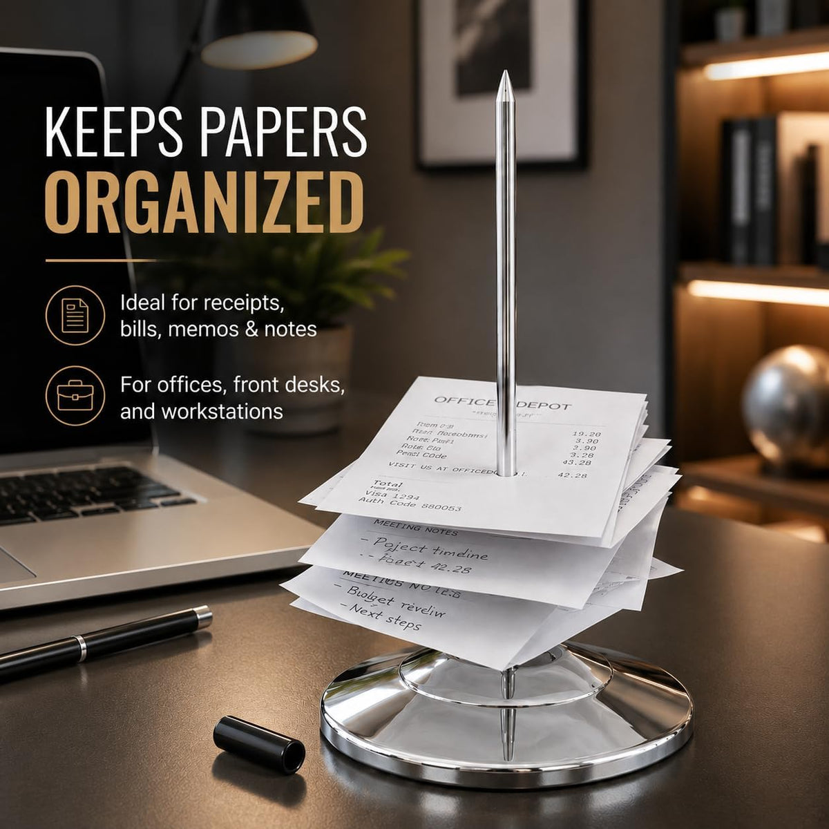 Receipt Holder, Receipt Spike for Restaurants, Stainless Steel Check Spindle Bill Fork with Solid Heavy-Duty Non-Slip Base, Receipt Memo Note Holder for Cafes, Food Trucks, Offices