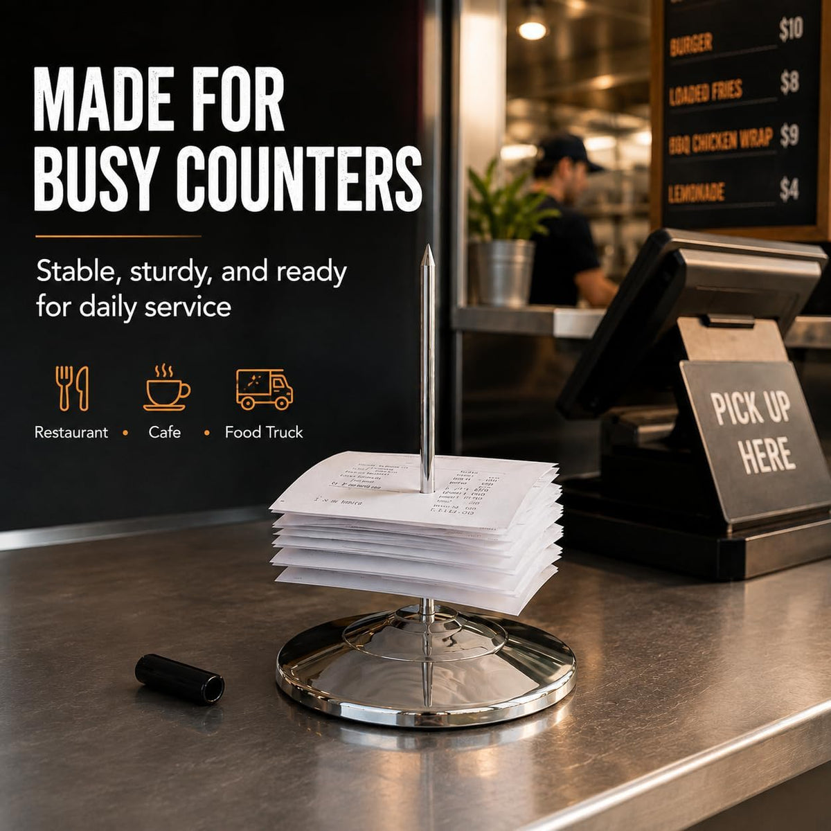 Receipt Holder, Receipt Spike for Restaurants, Stainless Steel Check Spindle Bill Fork with Solid Heavy-Duty Non-Slip Base, Receipt Memo Note Holder for Cafes, Food Trucks, Offices