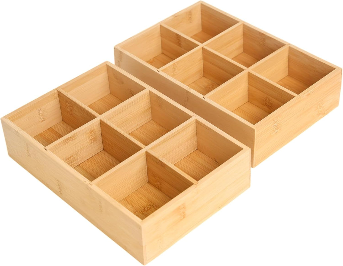 2 Pack Bamboo Small Desk Drawer Organizer