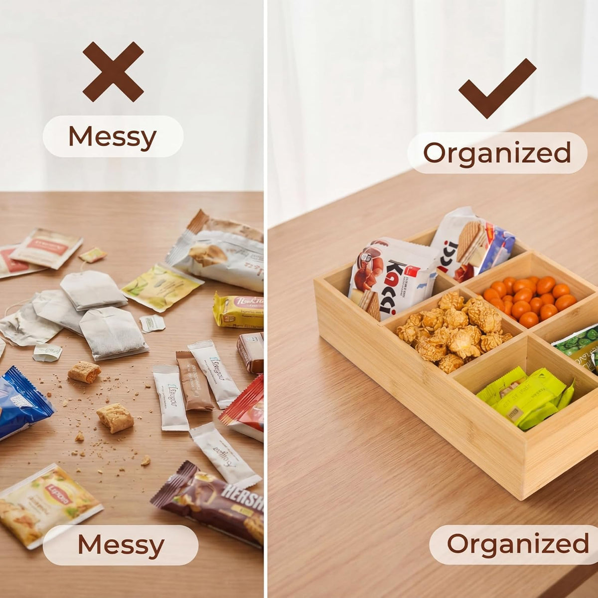 2 Pack Bamboo Small Desk Drawer Organizer