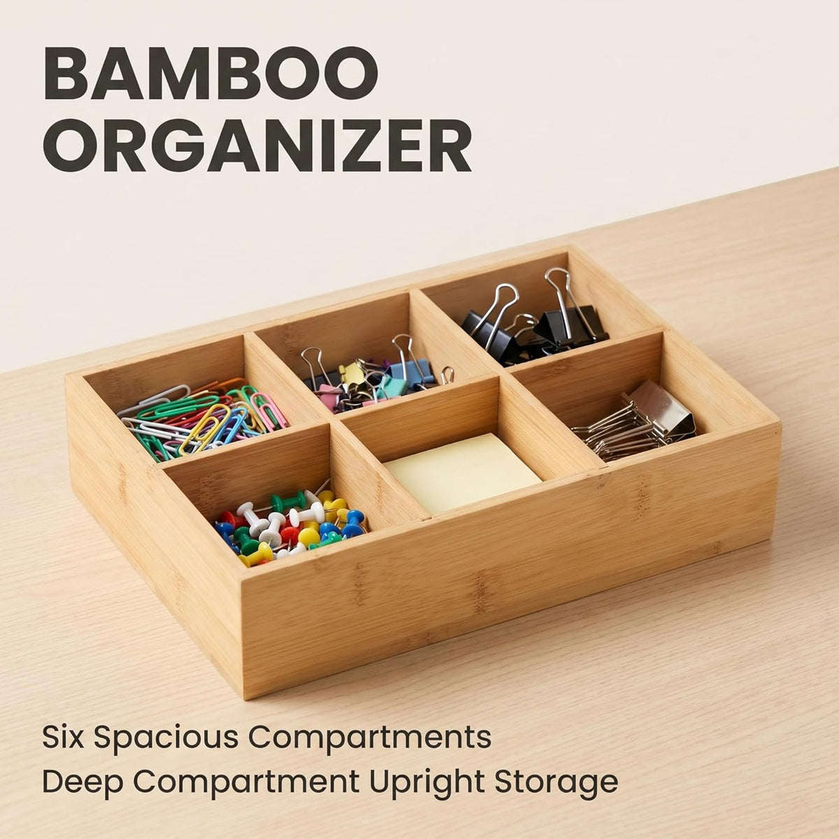 2 Pack Bamboo Small Desk Drawer Organizer