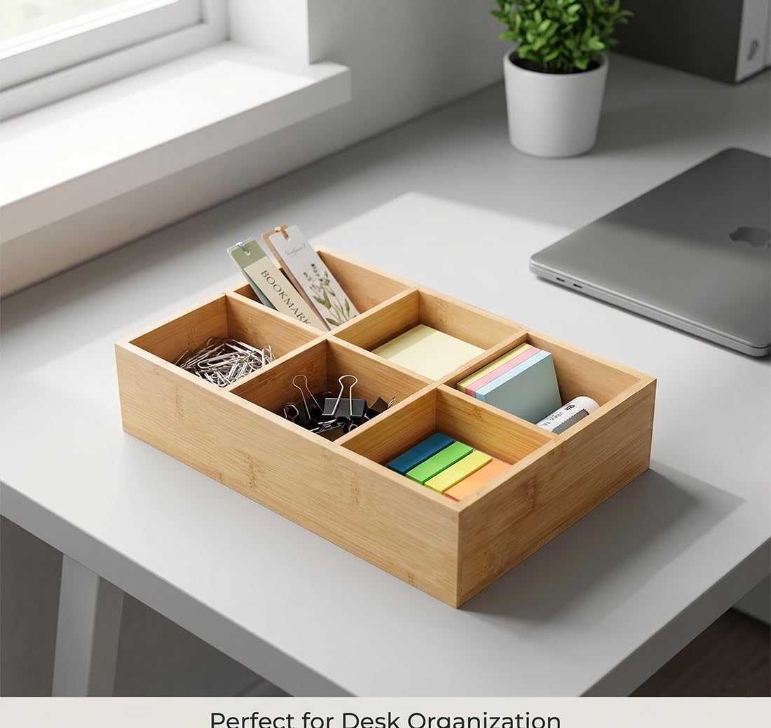 2 Pack Bamboo Small Desk Drawer Organizer