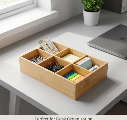 2 Pack Bamboo Small Desk Drawer Organizer