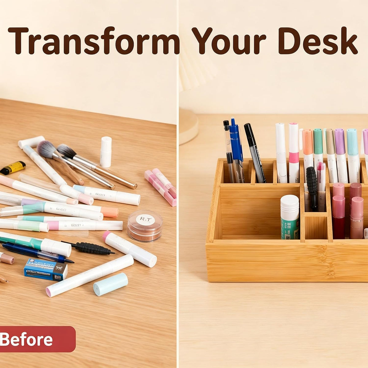 2 Pack Bamboo Small Desk Drawer Organizer