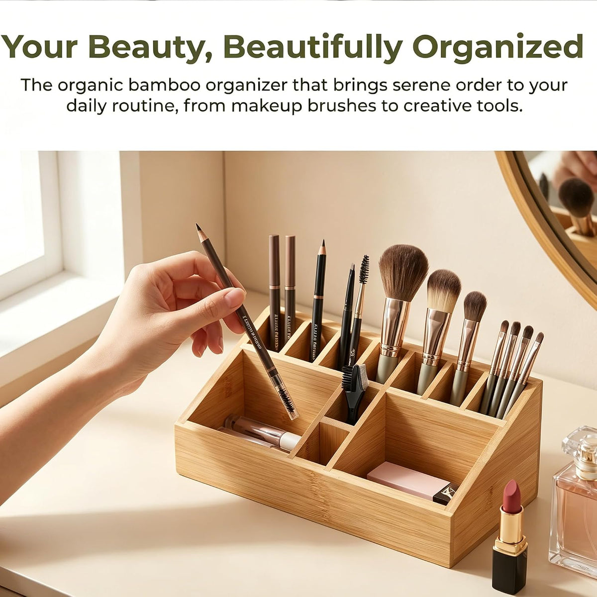 2 Pack Bamboo Small Desk Drawer Organizer