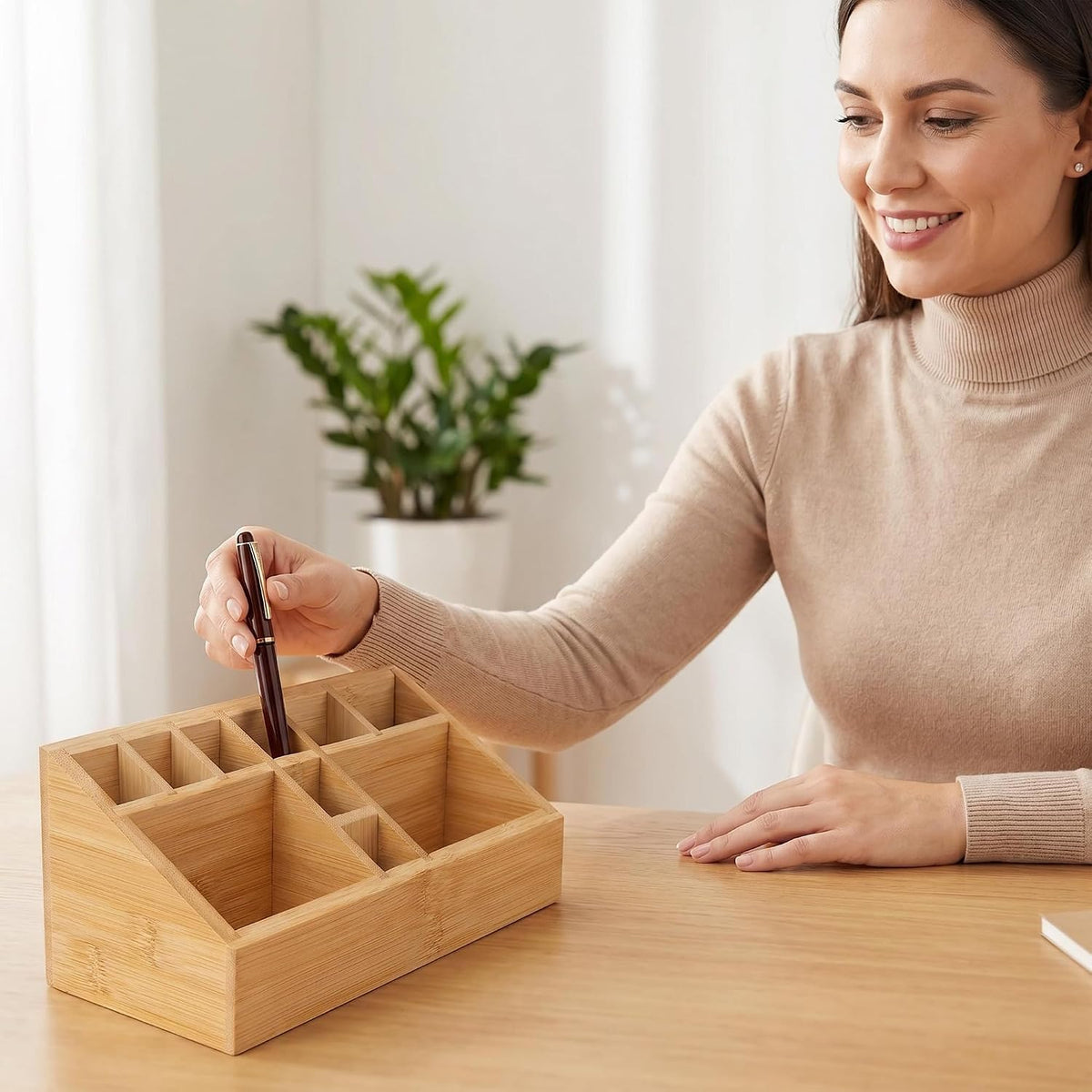 2 Pack Bamboo Small Desk Drawer Organizer