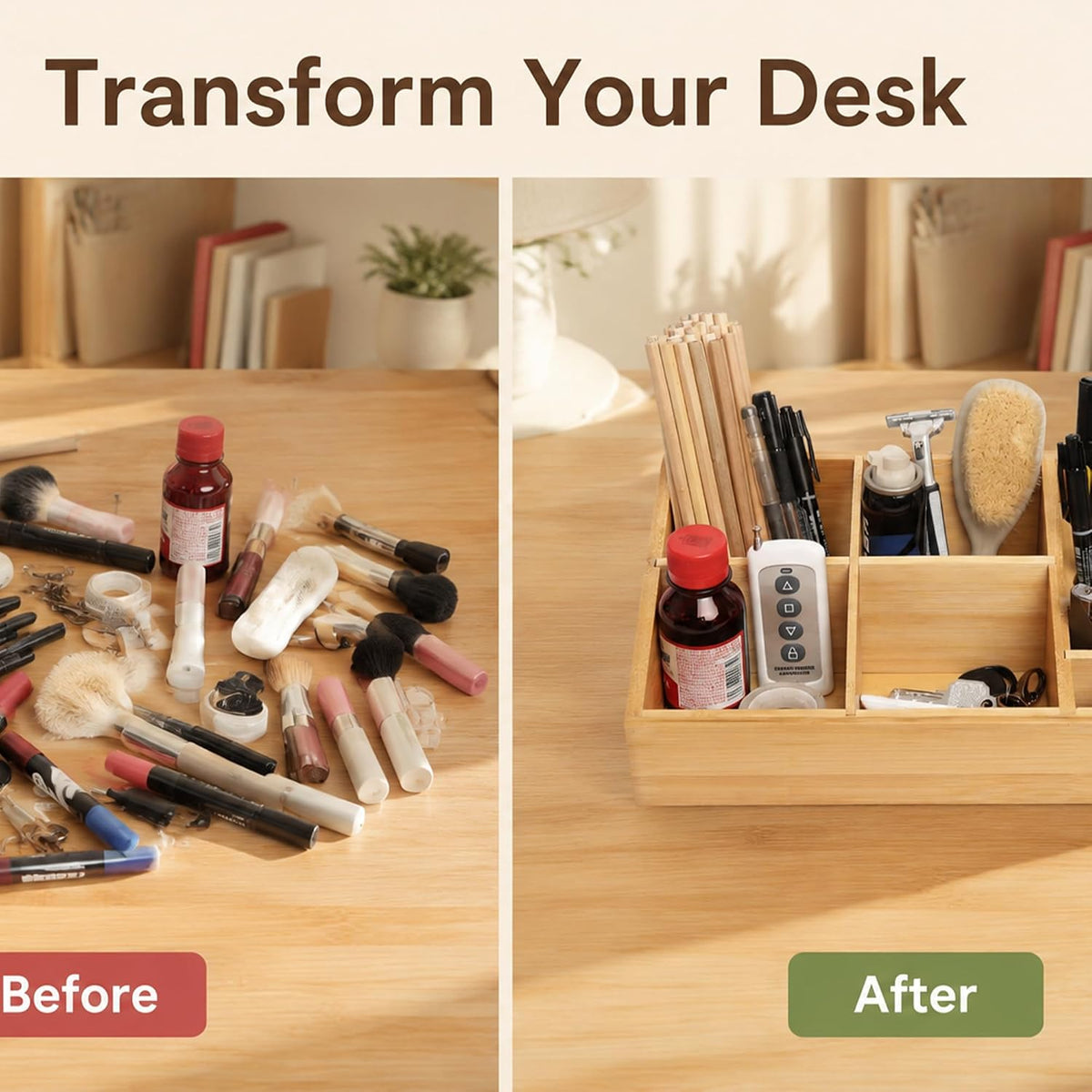 2 Pack Bamboo Small Desk Drawer Organizer
