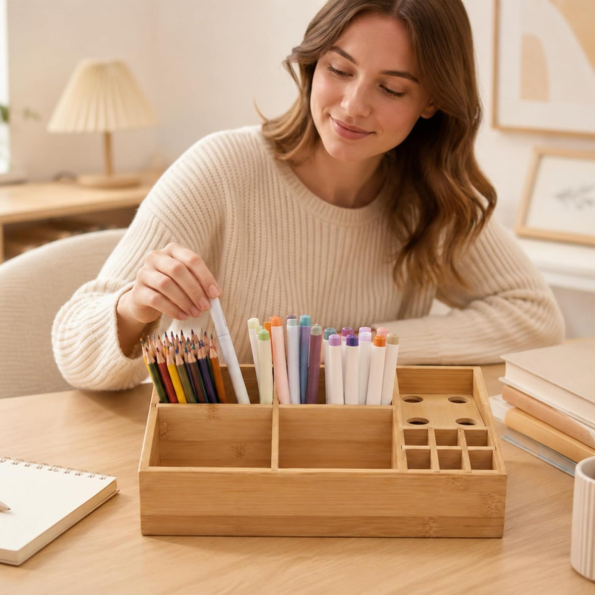 2 Pack Bamboo Small Desk Drawer Organizer