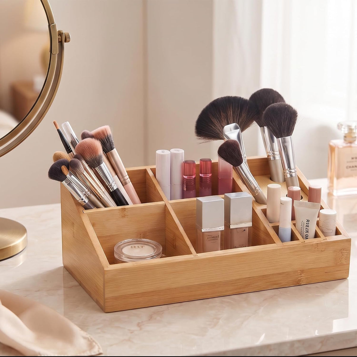 2 Pack Bamboo Small Desk Drawer Organizer