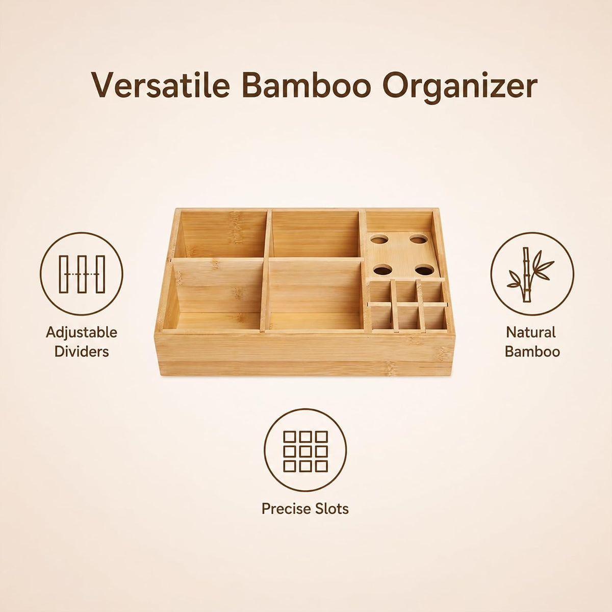 2 Pack Bamboo Small Desk Drawer Organizer