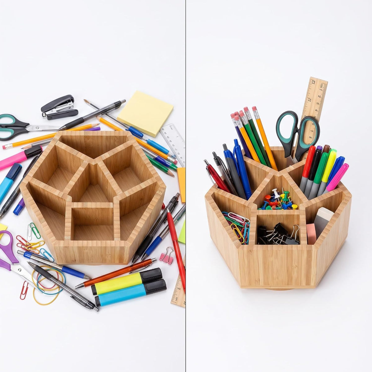 2 Pack Bamboo Small Desk Drawer Organizer